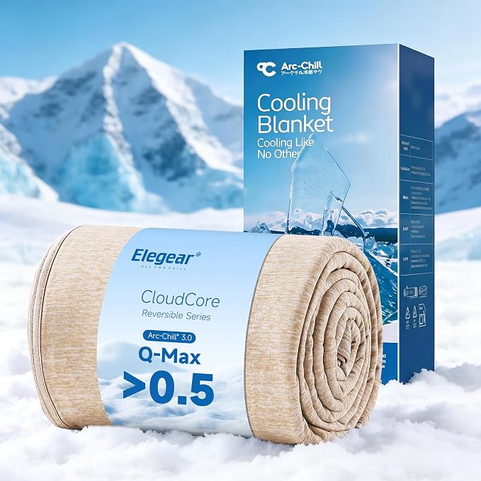 Elegear Arc-Chill 3.0 Cooling Blanket for Hot Sleepers, Twin Size, Beige | Q-Max>0.5 Cooling Fabric, Absorbs Heat to Keep Body Cool, Breathable Summer Blankets for Night Sweats & Menopause, 59"x79"