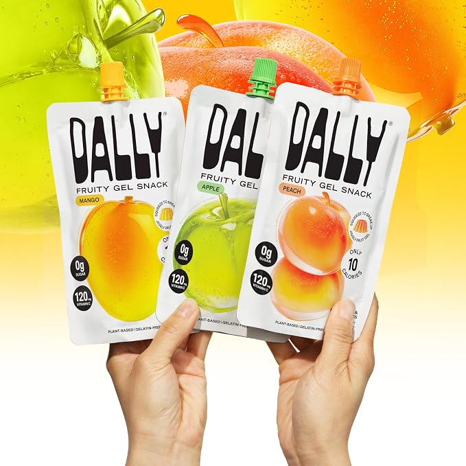 Dally Variety Konjac Jelly, Mango Peach Apple, 10 Pouches, Fruit Snack | Sugar free, keto and gluten free; prebiotics, postbiotics and vitamin C for skin and immune health