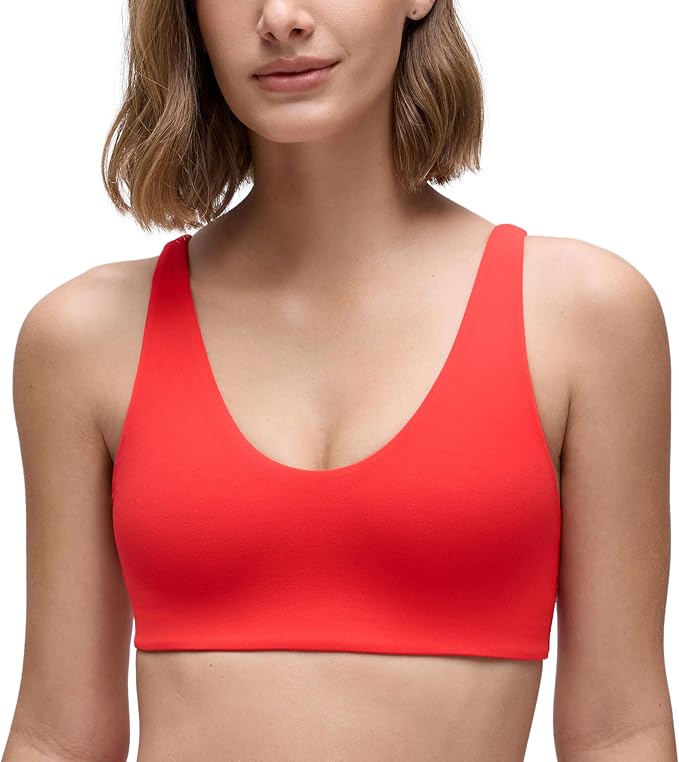 CRZ YOGA Butterluxe Soft Double Lined Scoop Neck Sports Bras for Women - Adjustable Straps Yoga Crop Top Non Padded