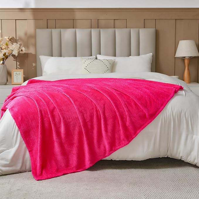 NEWCOSPLAY Fleece Leaves Pattern Queen Blanket, Dark Rose Red, 90"x90" | Super Soft Throw Blanket, Lightweight Cozy Bed Sofa Blanket, Premium Silky Flannel Fleece, Travel Blanket for All Season Use
