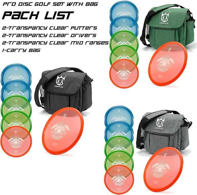 CROWN ME PDGA Aprroved Disc Golf Pro Set with Bag and 6 Discs