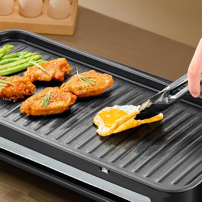 Electric Indoor Grill, 3 in 1 Smokeless Indoor Grills with Non-stick Removable Grill & Griddle Plate, Portable Korean BBQ Grills with 4 Cheese Pans, Adjustable Temperature Control, 1500W (Black)