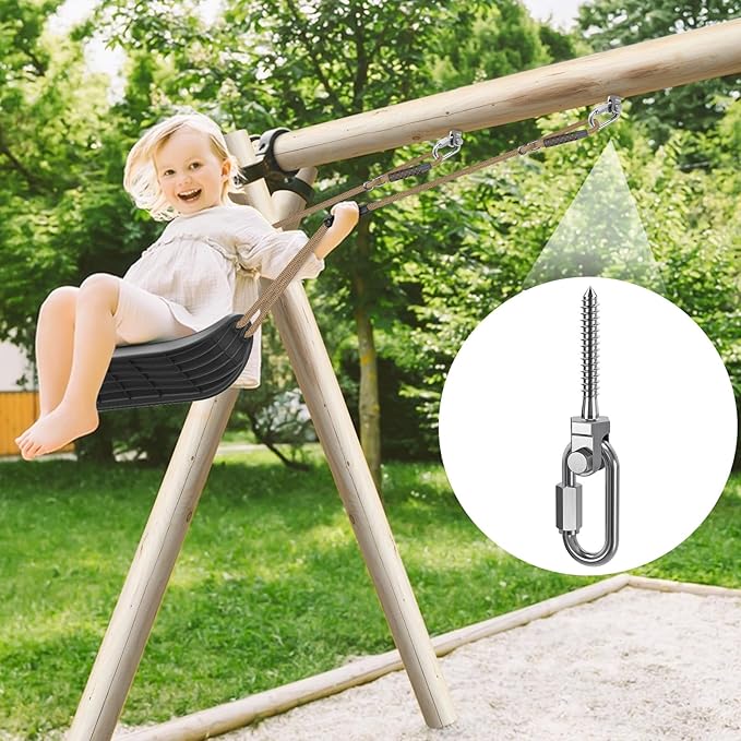 SELEWARE Heavy Duty 304 Stainless Steel Swing Hangers Set of 4, 180° Rotation Porch Swing Hardware for Playground, Yoga Hammock, Punching Bag & Outdoor Swing Sets