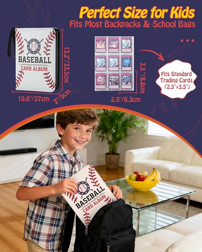 Trading Card Binder, 9-Pocket, Holds 1080 Cards, 120 Pages Side-Loading Card Album, PU Leather, Acid-Free Archival Sleeves, Durable Organizer for MTG, TCG & Sports Cards, Gift for Kids, Boys and Girls
