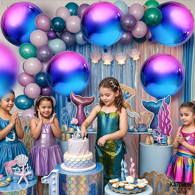 KatchOn, Purple Galaxy Balloons - 22 Inch, Pack of 6 | Round 4D Metallic Balloon for Galaxy Birthday Party Decorations, Ramadan Decorations | Ramadan Balloons for Mermaid Party Decorations, Eid Decor