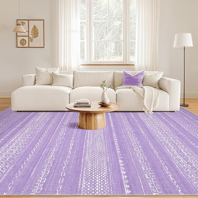 Nakagishi Boho 5x7 Area Rug Living Room Rugs Machine Washable Purple | Soft, Pet & Kid Friendly, Carpet for Living Room/Bedroom/Office/Kitchen/Nursery, Daily Home Decor Stain Resistant Moroccan