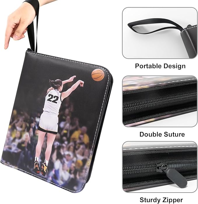 Basketball Trading Card Binder,4 Pocket with 50 Sleeves up to 400 Cards Basketball Binder,Portable Waterproof Storage Book with Sleeves for Basketball Cards Collection