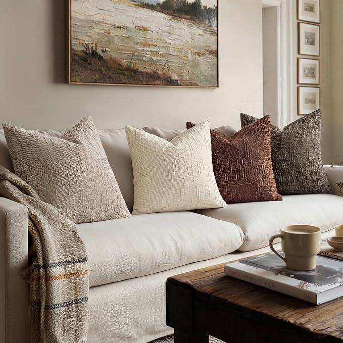 MIULEE Chenille Textured Throw Pillow Covers Terracotta 18x18 Set of 2 | Slubby Decorative Pillows, Boho Farmhouse Rustic Home Decor, Modern Neutral Cushion Covers for Couch Sofa Bed Living Room