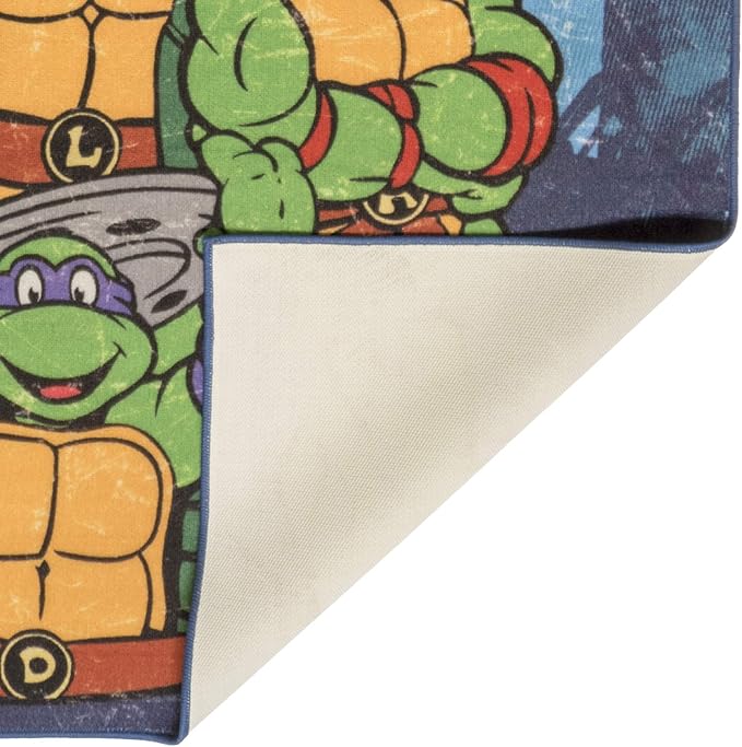 Gertmenian Teenage Mutant Ninja Turtles Indoor Area Rug - 4x6 Large, Non-Slip, Ideal for Children in Bedroom, Game Room, Classroom, Nursery or Play Area - TMNT Comic Book, Blue, 21277