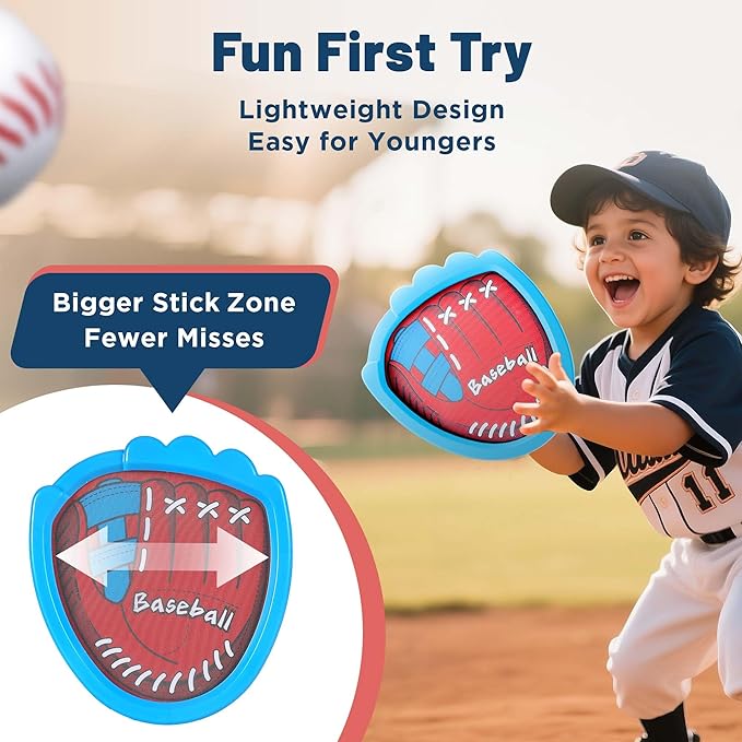 iPlay, iLearn Kid Toss Catching Ball Game, Toddler Baseball Toy Set W/ 2 Training Gloves 6 Soft Balls, Sport Outdoor Play Game for Yard Camping Activity, Birthday Gift 3 4 5 6 7 8-12 Year Old Boy Girl