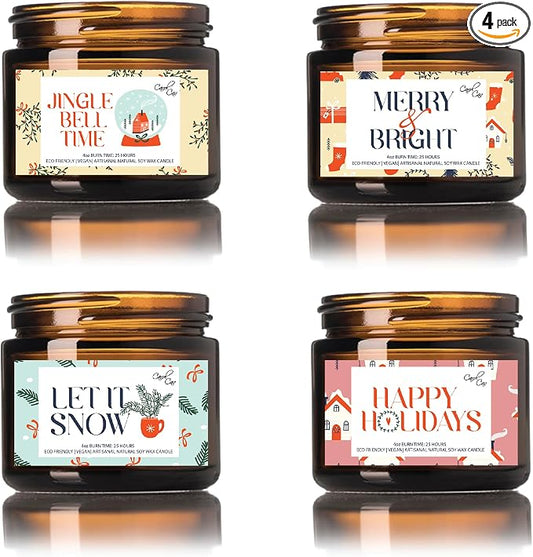 4 Pack Christmas Candle Jars, Christmas Candle Pack, Christmas Candles, Christmas Gifts, Home Decor Candle, Winter Candle
