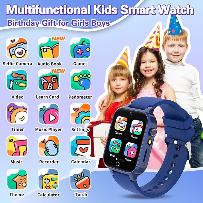 Vakzovy Smart Watch for Kids with 39 Puzzle Games HD Camera MP3 Player Audiobook Video Pedometer Habit Tracking Learn Card Flashlight Kids Smart Watch Boys Gift for 5-12 Year Old Boys Toys