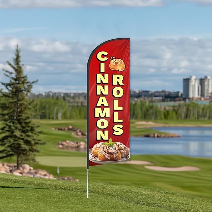 Cinnamon Rolls Feather Flag for Storefronts 6 FT (Flagpole Not Included) | Business Advertising Flag