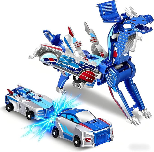2-in-1 Collision Transformation Dinosaur Car Toy |Magnetic Cars Convertible Robot Toys|DinosaurToys for Kids 3-12 Ideal Christmas Birthday Gift for Boys and Girls (Colorful Blue)