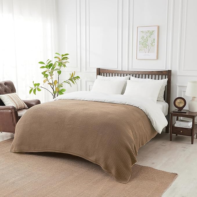 Douceur Light Brown Throw Blanket for Couch, Soft Chunky Cable Knit Throw Blanket, Classic Fisherman's Rib Stitch Pattern Throw for Living Room Gift, 50"X60"