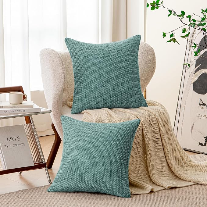 a moment Teal Chenille Throw Pillow Covers 16x16 Inch Pack of 2 Modern Decorative Throw Pillow Covers Farmhouse Cross Covers Home Decor for Sofa Bedroom Living Room