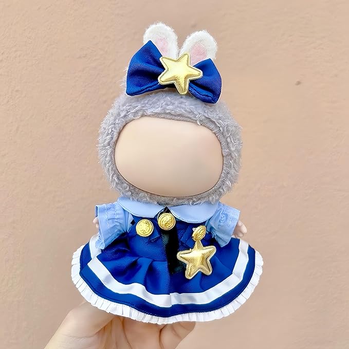 Clothes for Labubu, 2-Piece Skirt & Hair Accessories Outfit Set for Labubu Doll - 17cm Dolls Clothes Cute & Unique Character Theme Design (NO Doll)