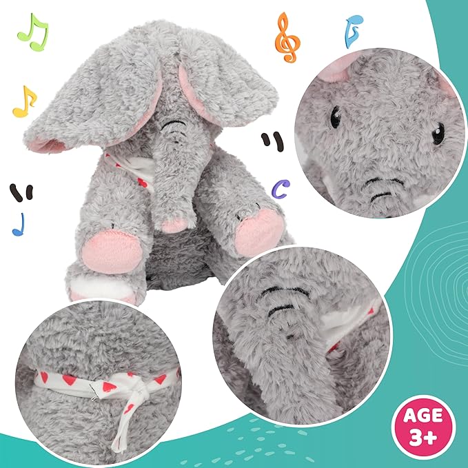 Cuteoy Peek A Boo Elephant Interactive Plush Toy Musical Singing Talking Stuffed Animal Adorable Electric Animate Christmas Birthday Gifts for Girls Boys
