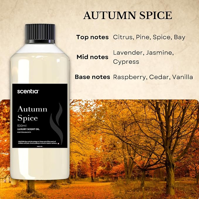 Scentia Autumn Spice Essential Oil – 500 ml Fall Blend with Pumpkin Spice Notes | Diffuser Oil for Home, Halloween & Thanksgiving Décor | Aromatherapy, Candle & Soap Making