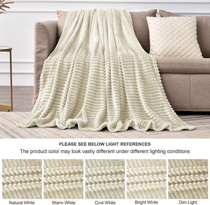 BEDELITE 3D Ribbed Jacquard Beige Fleece Twin Blanket for Bed, 60x80 Inch | Soft Warm Decorative Fluffy Blanket, Cozy Plush Lightweight Fuzzy Throw Blanket for Couch Sofa Room Decor, Gift for Women
