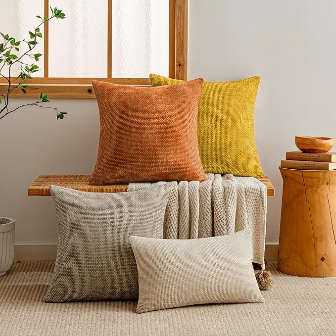 a moment Orange Chenille Throw Pillow Covers 18x18 Inch Pack of 2 Modern Decorative Throw Pillow Covers Farmhouse Cross Covers Home Decor for Sofa Bedroom Living Room