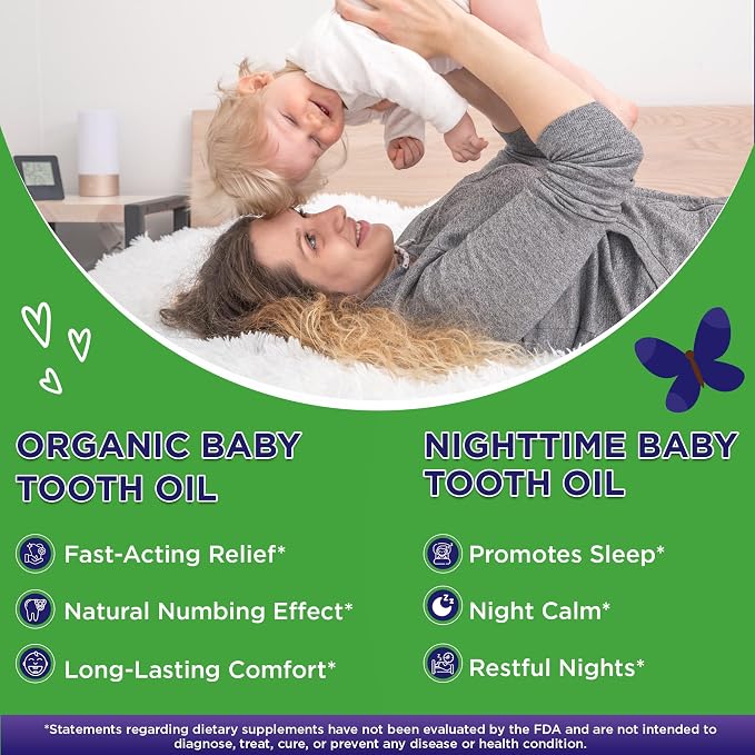 Wellements Organic Baby Tooth Oil for 4 Months+(0.5 Fl Oz) -Day & Night Soothing Teething Relief Oil* for Babies - Gently Helps Soothe Tiny Gums*, Calms Teething Discomfort & Supports Bedtime Comfort