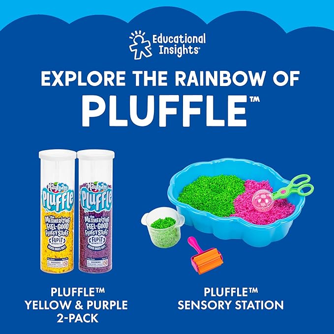 Educational Insights Pluffle® 2-Pack Red & Blue - Sensory Bin Foam Set, No Mess Alternative to Sand Toys & Slime for Toddlers, Fun Sensory Table Filler for Home or Classroom, Gift for Kids Ages 3+