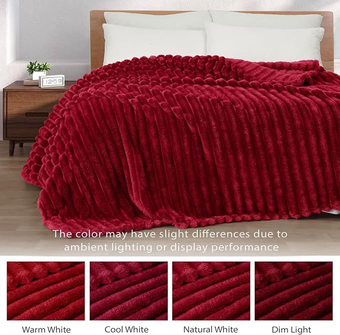 Exclusivo Mezcla Striped Twin Size Fleece Blanket for Bed, Couch, 60"x80" | Soft Breathable Cozy Bed Blankets, Lightweight Plush Fluffy Fuzzy Jacquard Decorative Blankets