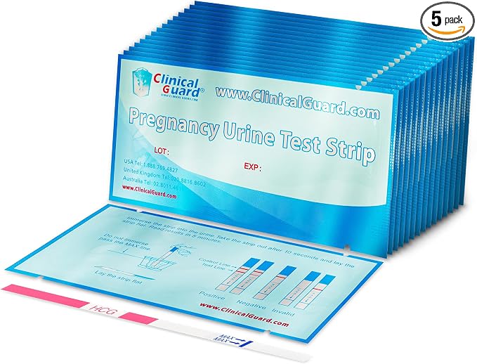 Clinical Guard 100 Pregnancy Tests Strips - Sensitive & Accurate Measurement Within 5 mins - Early Detection Pregnancy Test Strip - Easy to Use for Home Tests - HCG Test Strip Kit (Pack of 5)