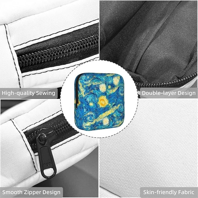 Starry Night Period Bag For Women,Portable Sanitary Napkin Period Pad Pouch For Purse, Small Make Up Bags