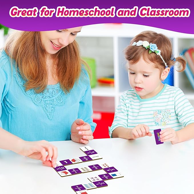 Fraction Dominoes Set,Math Games for Kids,Math Manipulatives,Counting Toys,Learning Games,Preschool Learning Activities,Homeschool Supplies,Kindergarten Classroom Must Haves,1st 2nd 3rd Grade