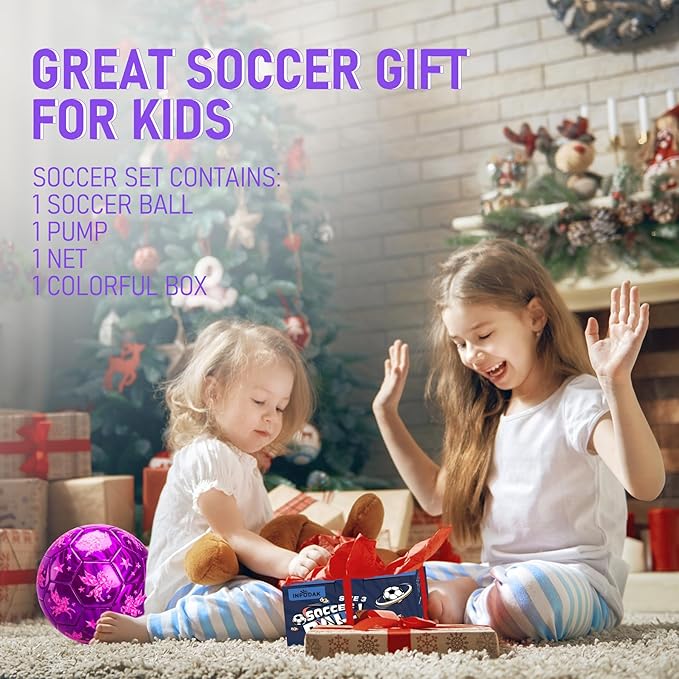 INPODAK Toddler Soccer Ball Size 3 Cartoon Unicorn Pink Ball for Kids 2-8 with Pump, Mesh Bag and Gift Box for Birthdays, Parties and Operation Christmas Child Shoebox