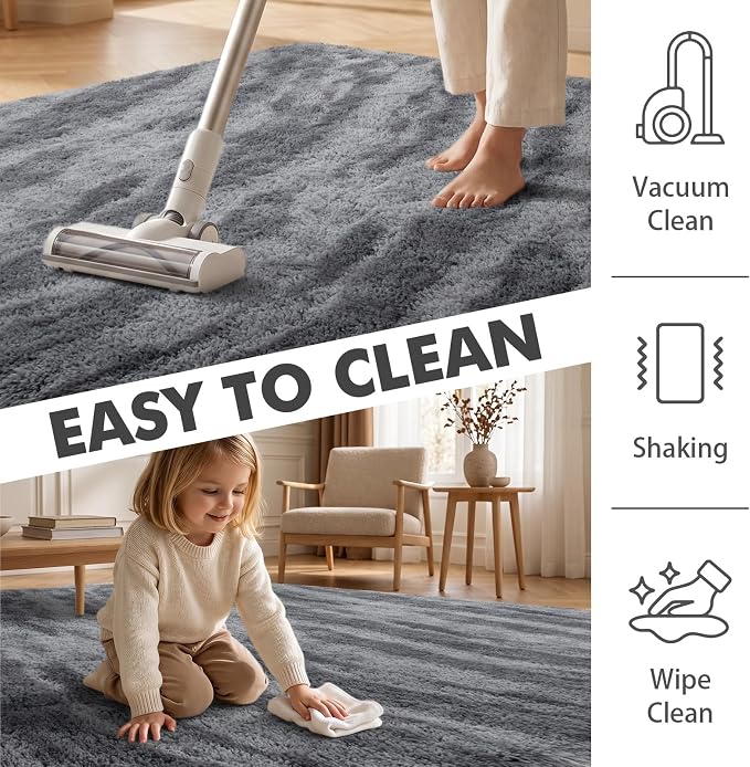9x12 Ft Extra Large Shag Rugs for Living Room, Ultra Soft Fluffy Furry Area Rugs for Bedroom Indoor Floor, Aesthetic Carpet for Kids Home Decor (Grey)