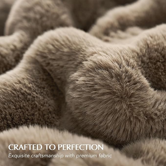 Faux Rabbit Fur Bubble Throw Blanket, 50"x60", Greige | Ultra Soft, Luxury Faux Rabbit Fur Throw, Thick Warm Bubble Blanket, Cozy Fluffy Reversible, for Bed, Couch, Chair, Sofa
