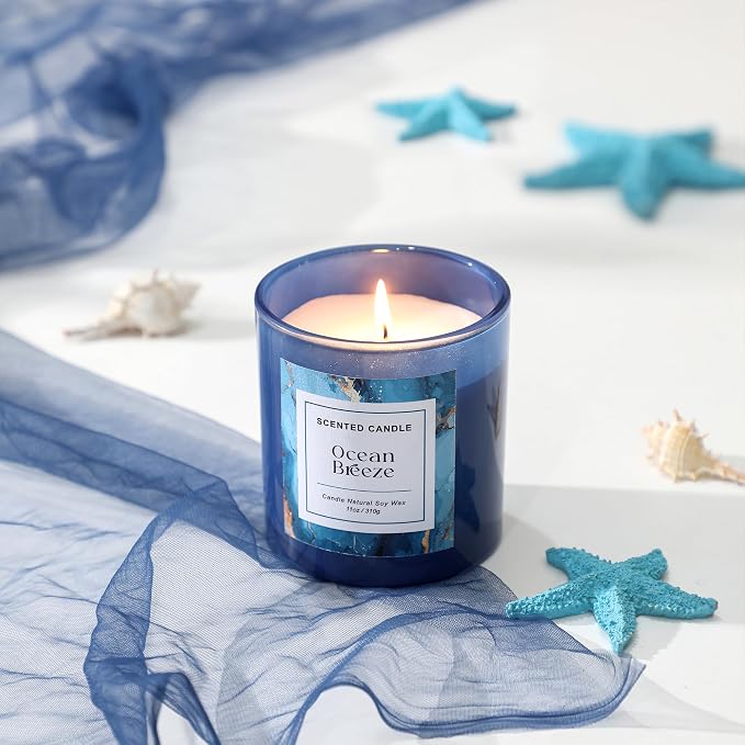 Ocean Breeze Candle,Beach Candle,Summer Scented Candle,11 oz | Natural Soy Candles for Home Scented for Stress Relief,Candle Gift for Women Men