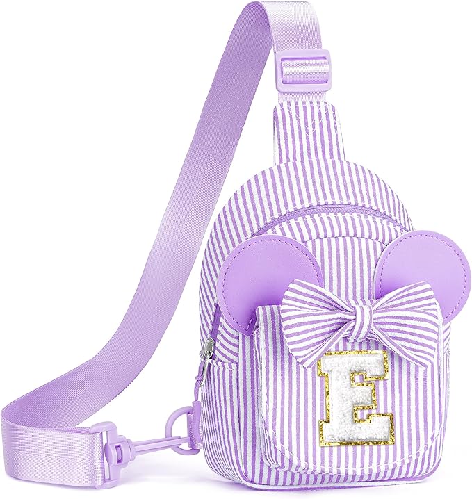 Sling Bag for Girls Kids, Initial Small Crossbody Bags, Birthday Gifts for 3 4 5 6 7 8 9 Year Old Girls Kid, Gifts for Little Girl Kids Cross Body Bag Belt Bags for Girl (Purple E)