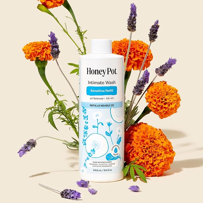 The Honey Pot Company - Feminine Wash - Sensitive Refill - pH Balanced, Herbal Infused Plant-Based Feminine Care for Sensitive Skin - Daily Intimate Cleanser for Women - 10.50 Fl Oz