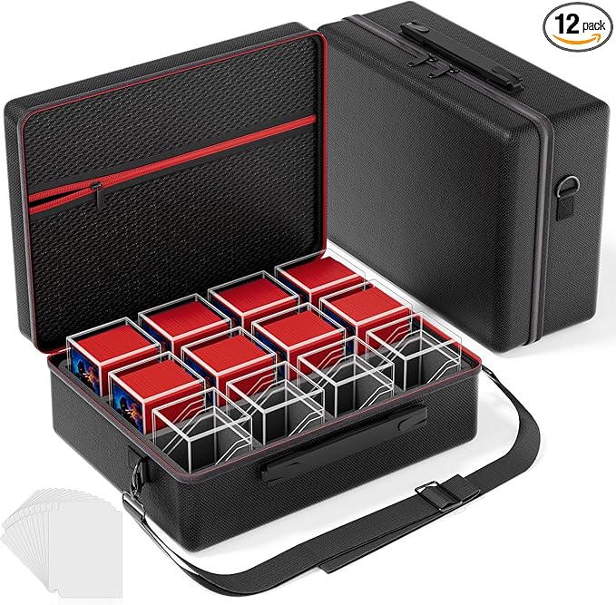 Proijeut Card Deck Box with Portable Case, 12 Pack Clear Commander Deck Box with 12 Dividers, Holds 1200+ Double Sleeved Cards, Fit for MTG, YuGiOh, TCG