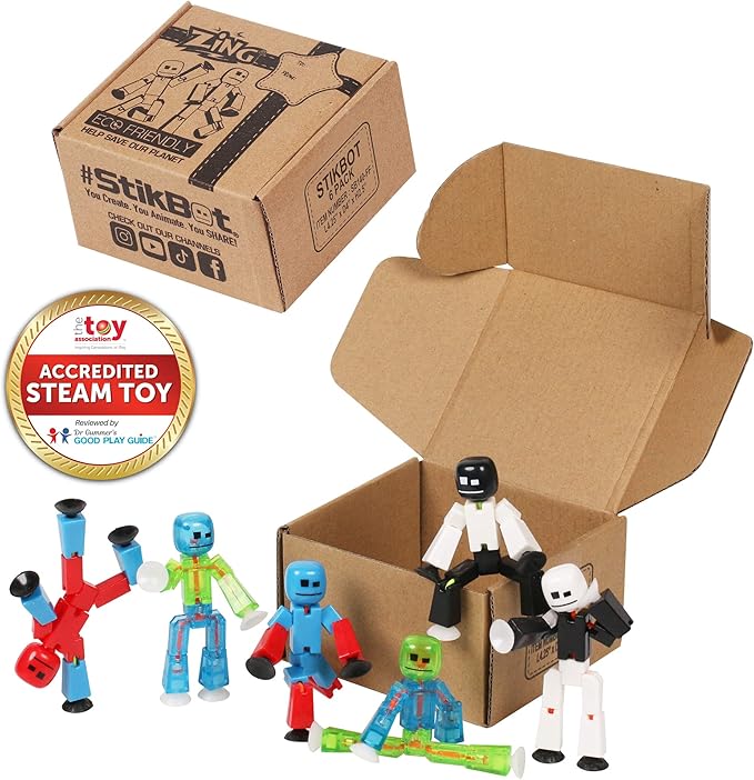 Zing Stikbot Series 4 - Color 6 Piece Posable Action Figure Set - for Stop Motion Animation - Ages 4 and Up