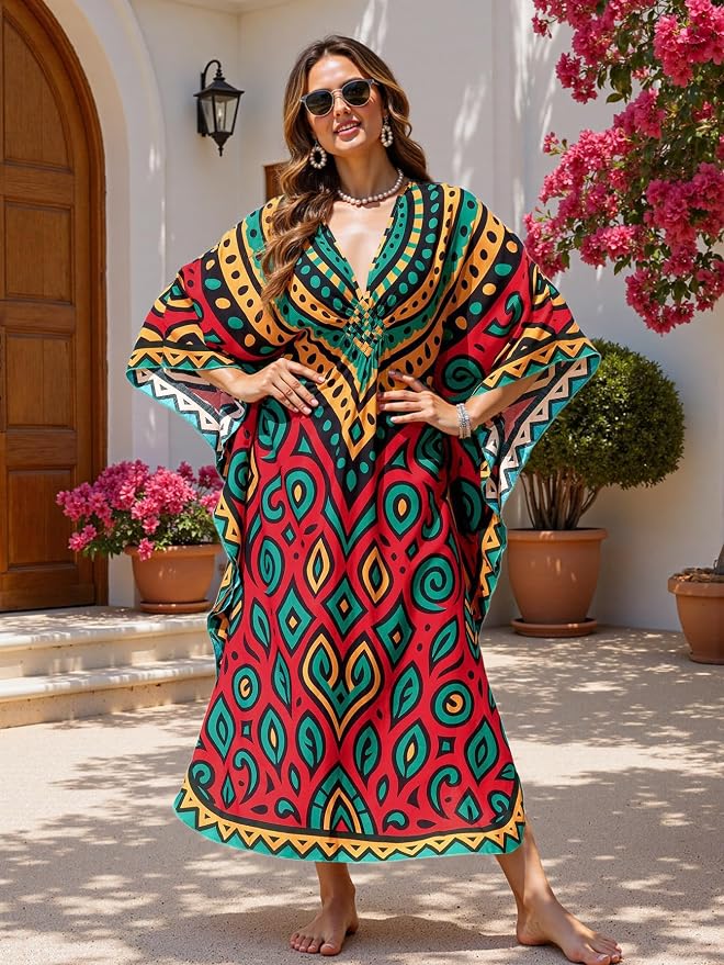 Mumu Dresses for Women Plus Size, Bohemian Kaftan Beach Cover Up Long Maxi Nightgown Soft Loungewear