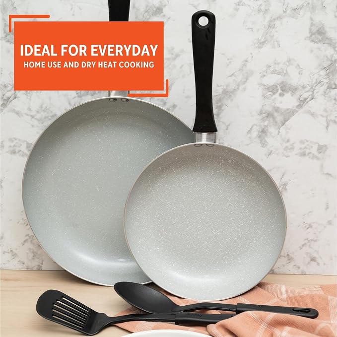 IMUSA Premier Cera Aluminum Gray Ceramic Fry Pan Set & Kitchen Tools | 8 in and 10 in Fry Pans, Stay-Cool Handles, Includes Utensils, Ideal for Kitchen Cooking, Ceramic Nonstick Coating