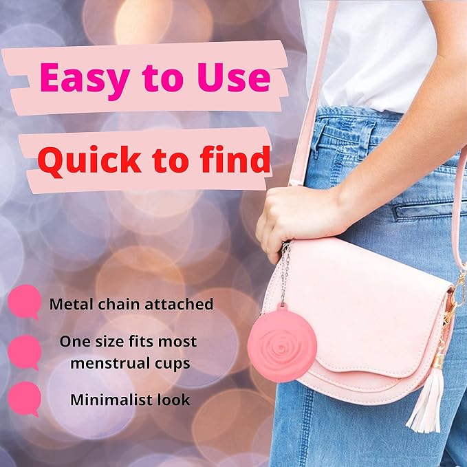 Adorable Pink Peri - Menstrual Period Cup Case Storage Bag | Rose Design + Silicon Material | Easy to Carry, Clean, and Daily Use + Metal Chain + Reusable Zero Waste Period (Black)