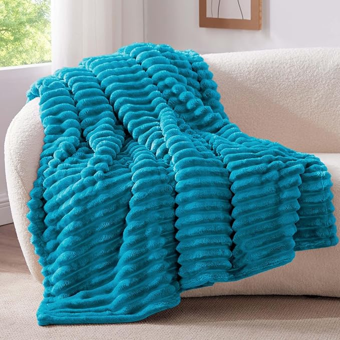 BEDELITE Striped Fleece Throw Blanket, Teal, 50"x60" | 300GSM Microfiber Fleece, Soft Cozy, Lightweight Warm, Double-Sided Plush, Machine Washable, Gift, Room Decor, for Couch Sofa