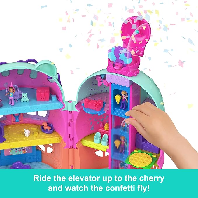 Polly Pocket Micro Dolls & Large Gelato House Playset, Ice Cream Bear Theme with 25+ Accessories Including Furniture, Food, and Pets