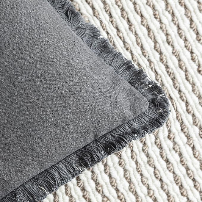 Foindtower Set of 2 Decorative Linen Fringe Throw Pillow Covers Cozy Boho Farmhouse Cushion Cover with Tassels Soft Accent Pillowcase for Couch Sofa Bed Living Room Home Decor, 24×24 Inch, Gray
