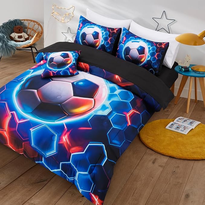 A Nice Night Twin Size Bed in A Bag 6 Pieces Football Comforter Set for Boys Girls Kids Geometric Lightweight Microfiber Bedding Sets,RedBlue