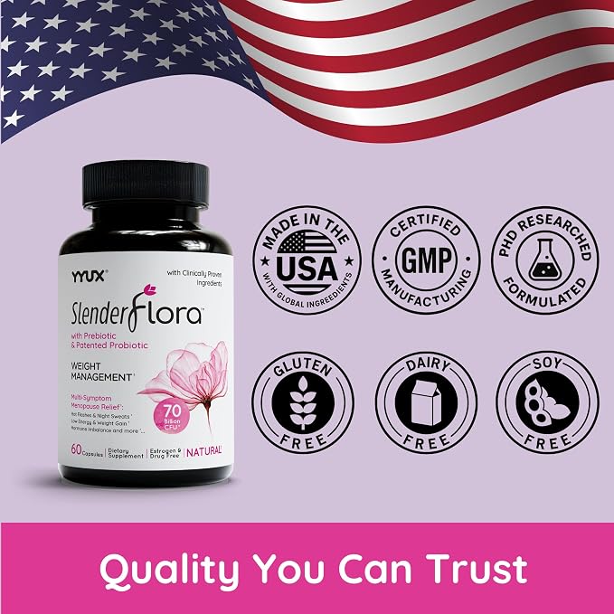 SlenderFlora - Menopause Probiotic Supplement | Weight Management, Hot Flashes, Night Sweats, Bloating | 70 Billion CFU | Gluten, Soy & Dairy Free | 60 Ct, Pack of 2