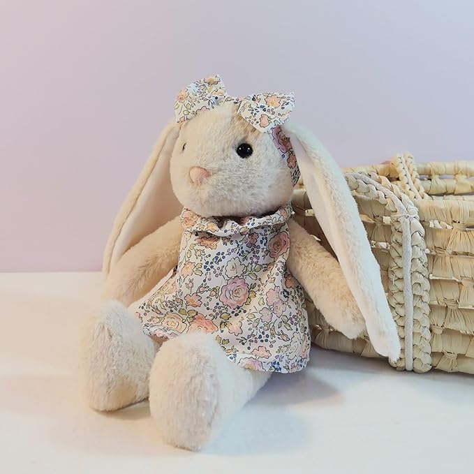 Easter Bunny Stuffed Animals with Clothes & Bow tie,Safe Material Soft Washable Stuffed Bunny,Cute Plush Toy Rabbit Easter Decoration Birthday Gift for Boys and Girls, White,9"