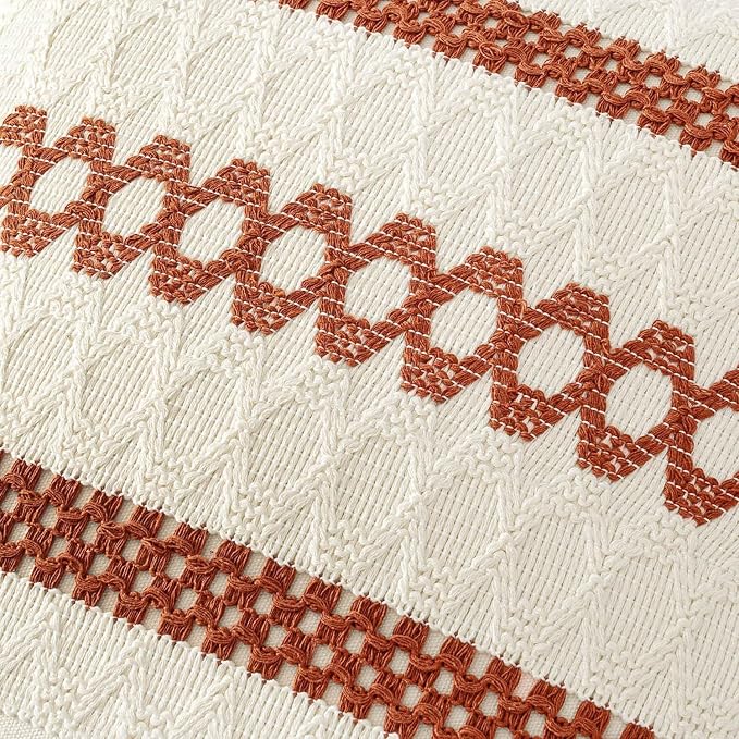 MIULEE Set of 2 Fall Burnt Orange Decorative Lumbar Pillow Covers 12x20 | Farmhouse Boho Couch Throw Pillows, Modern Cushion Covers, Macrame Woven Home Decor for Bed Sofa Chair