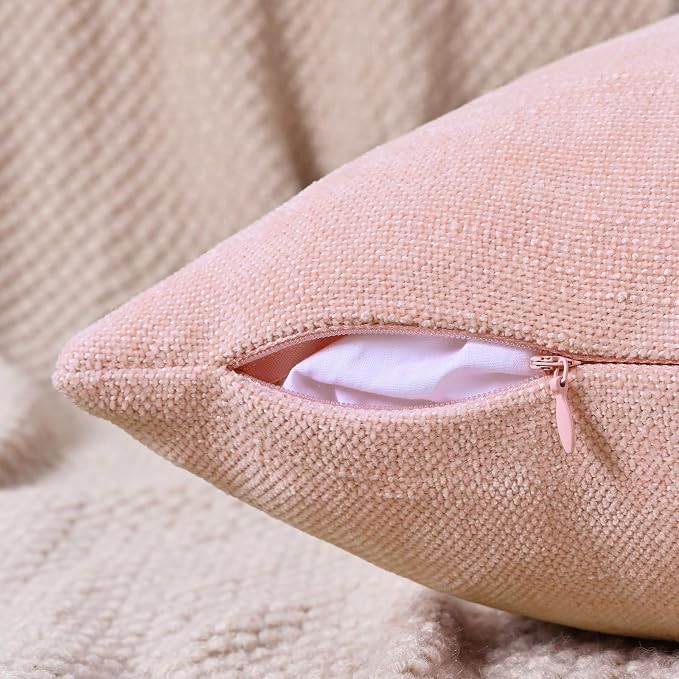 Set of 4 Soft Textured Decorative Throw Pillow Covers 18x18 Inch Cozy Farmhouse Cushion Cover Square Accent Pillow Cases for Bed Couch Sofa Living Room, White Beige Pink